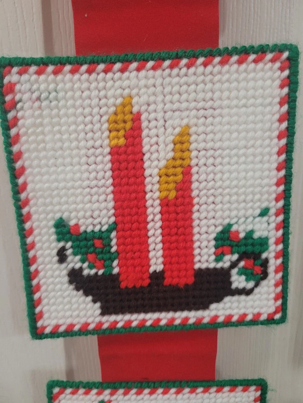Vintage Holiday Christmas Cross-Stitch Hanging Wall Decor Hademade